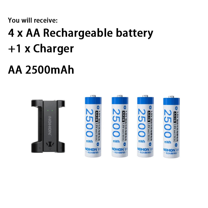 NOHON 1.5V Li-Ion Rechargeable AA Lithium-Ion Batteries 3600Mwh High Capacity AAA Battery for Remote Control Electric Toys Mouse