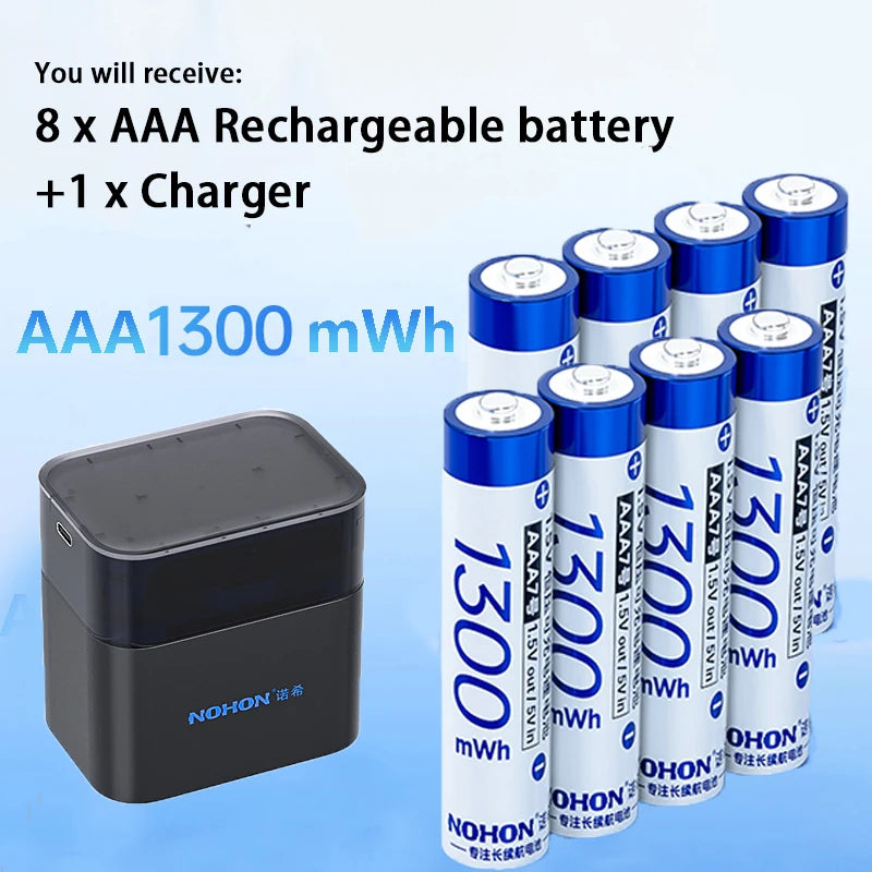 NOHON 1.5V Li-Ion Rechargeable AA Lithium-Ion Batteries 3600Mwh High Capacity AAA Battery for Remote Control Electric Toys Mouse