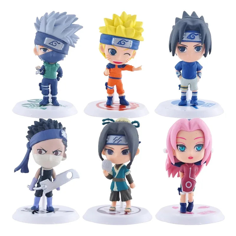6 Pcs/Lot NARUTO Sasuke Gaara Uchiha Madara Figure 7-8Cm 2 Style Personality Base Mini Figurines