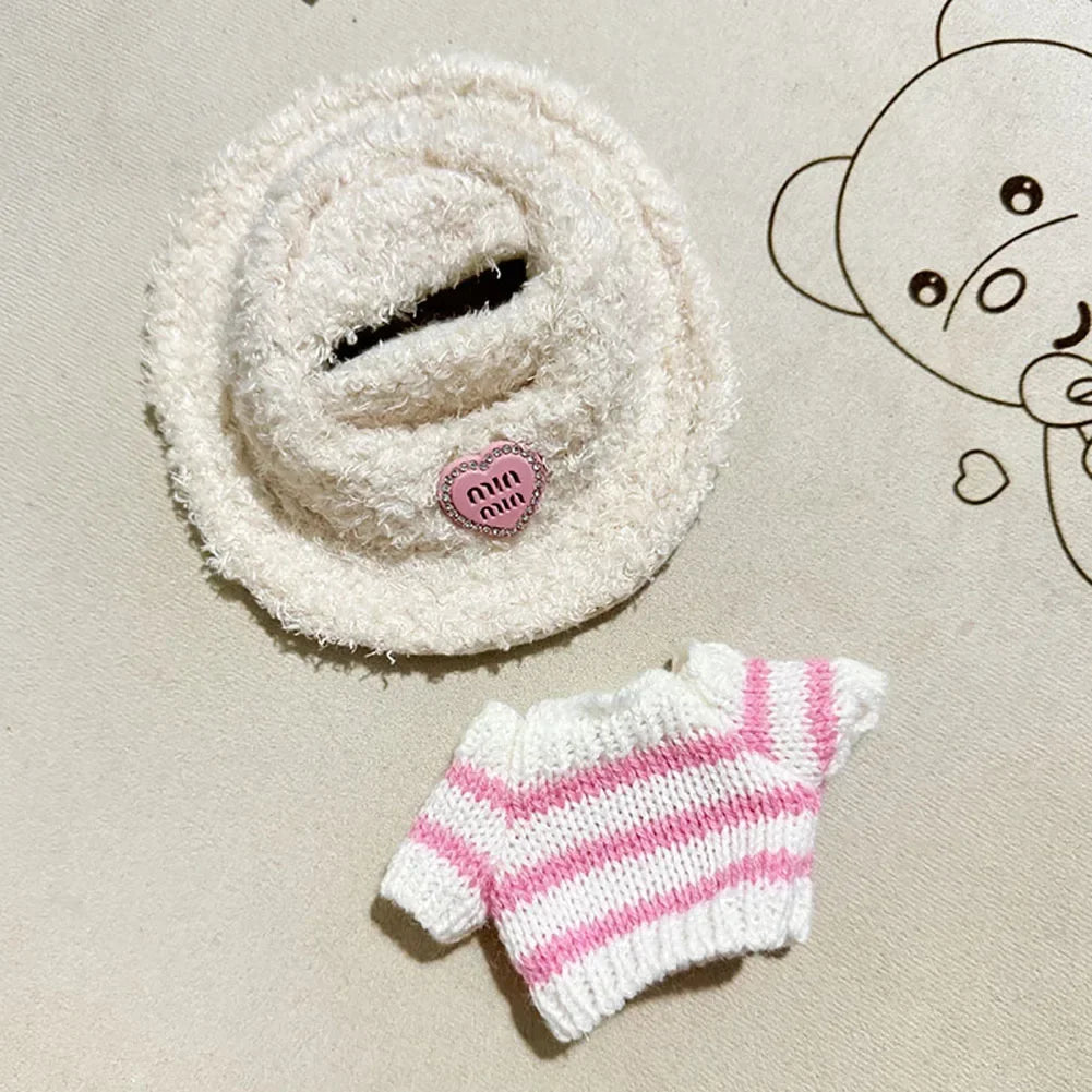 Fashion Sweater Outfit Accessories Sitting Party Pink White Striped Sweater Cup Clothing For Labubu V1 V2 Idol Cute Doll Clothes