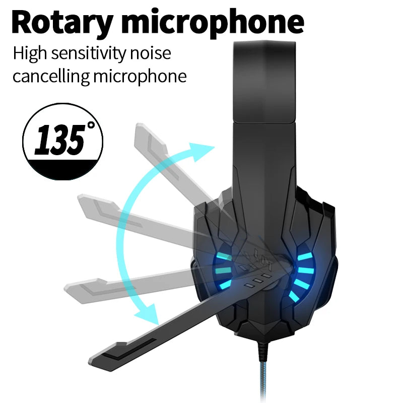 A7 gaming headset graves profundos estéreo com fio fone de ouvido brilhante com microfone para ps5 ps4 xbox computador portátil gamer esports