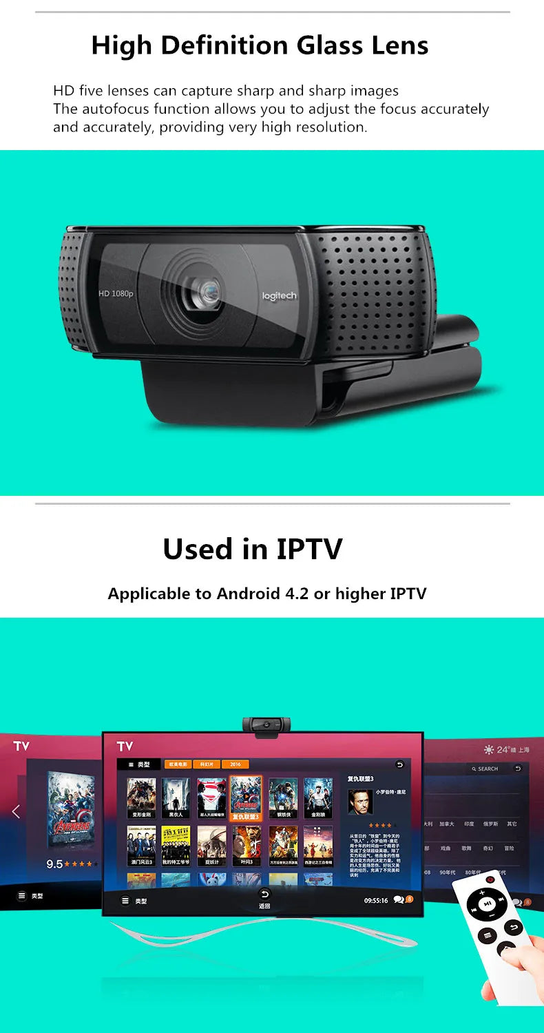 Logitech c920e hd pro webcam widescreen vídeo chat gravação usb inteligente 1080p câmera web para computador c920 atualização versão cmos
