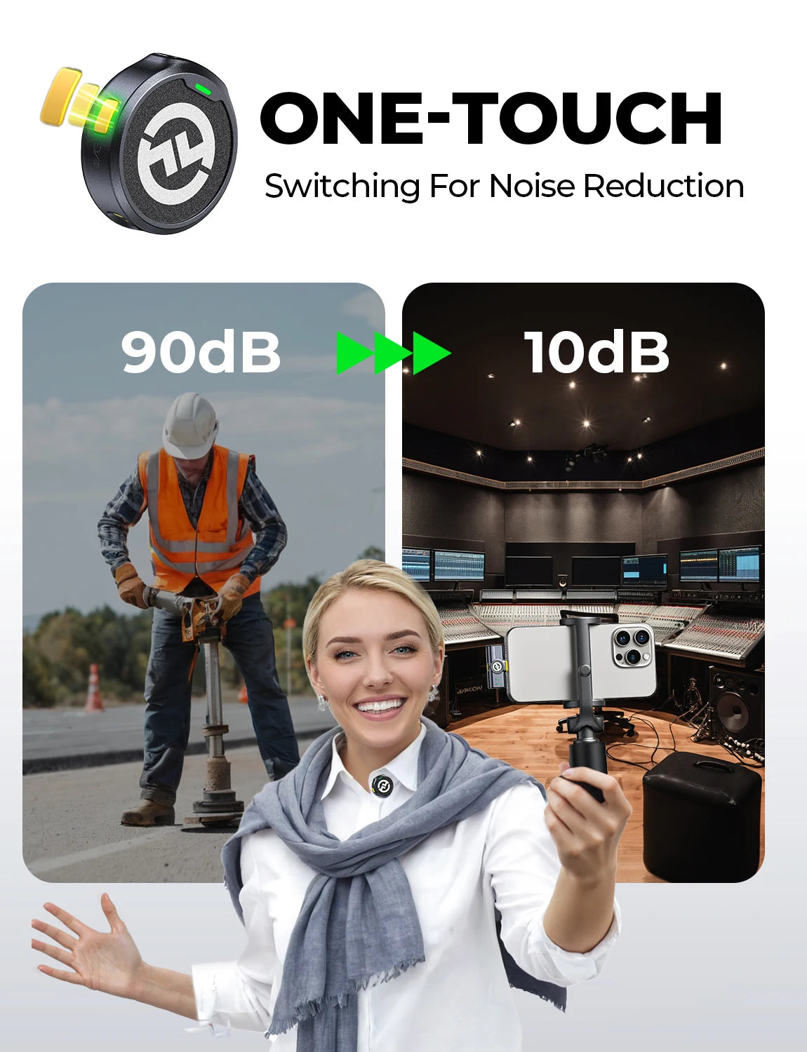 Hollyland Lark M2 Microfone de lapela sem fio para iPhone Android Câmera com cancelamento de ruído para gravação de vídeo Microfone de streaming