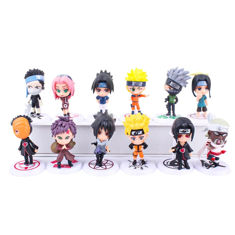 6 Pcs/Lot NARUTO Sasuke Gaara Uchiha Madara Figure 7-8Cm 2 Style Personality Base Mini Figurines