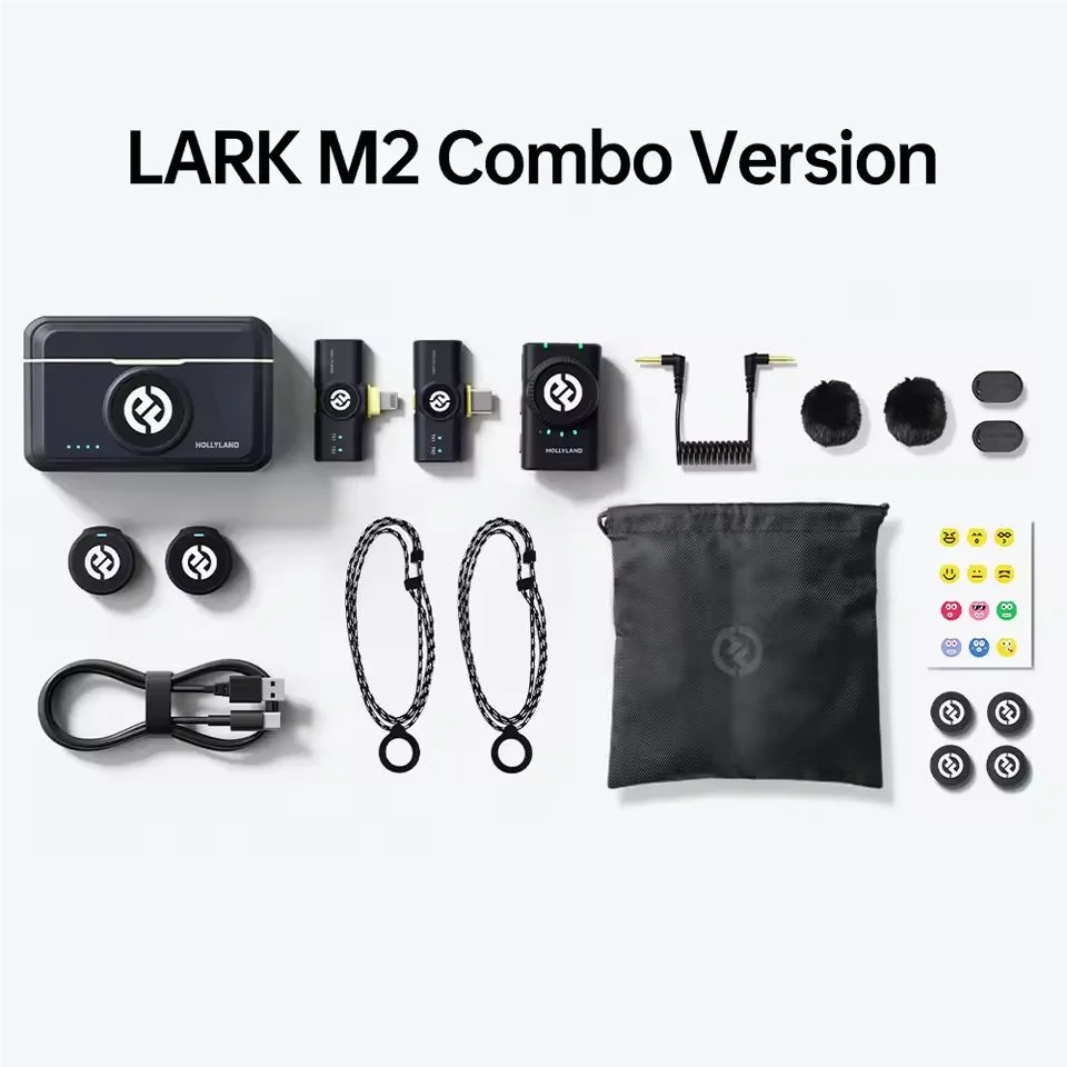 Hollyland Lark M2 Microfone de lapela sem fio para iPhone Android Câmera com cancelamento de ruído para gravação de vídeo Microfone de streaming