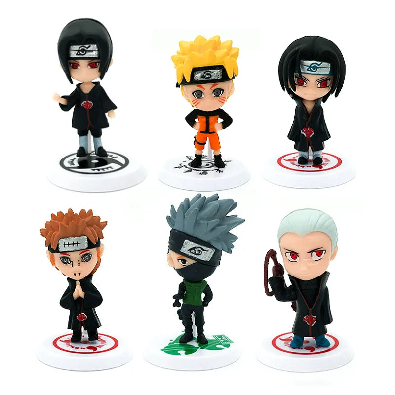 6 Pcs/Lot NARUTO Sasuke Gaara Uchiha Madara Figure 7-8Cm 2 Style Personality Base Mini Figurines