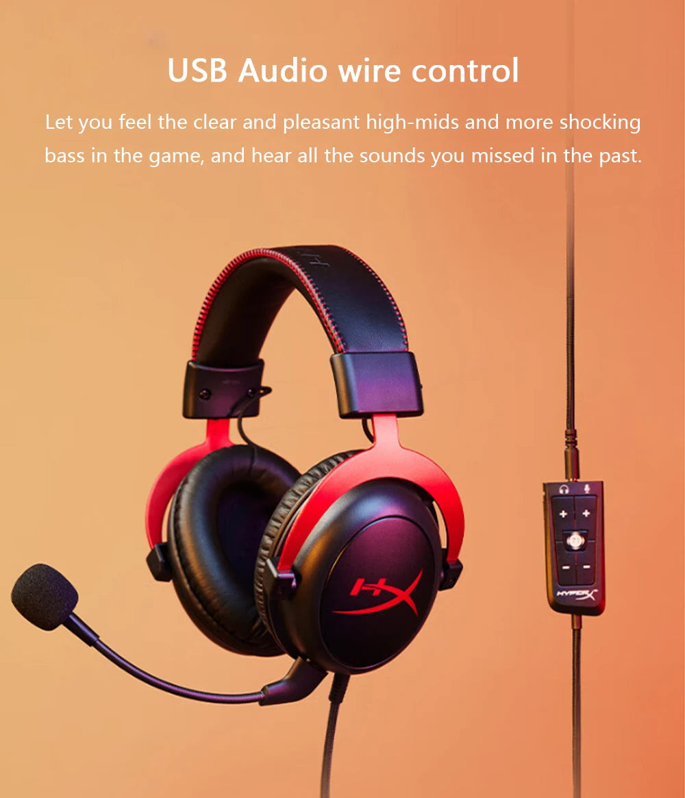Hyperx cloud ii fone de ouvido para jogos hi-fi 7.1 som surround/microfone destacável/placa de som usb para pc ps cloud 2 fone de ouvido para jogos com fio