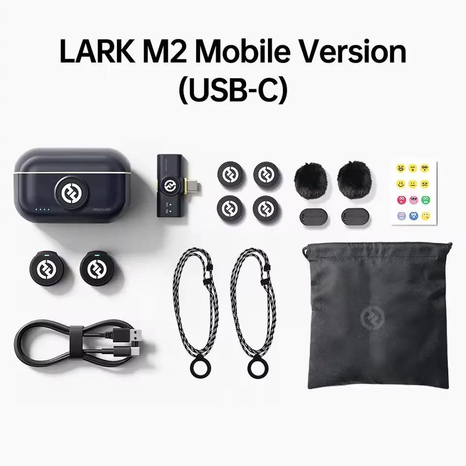 Hollyland Lark M2 Microfone de lapela sem fio para iPhone Android Câmera com cancelamento de ruído para gravação de vídeo Microfone de streaming