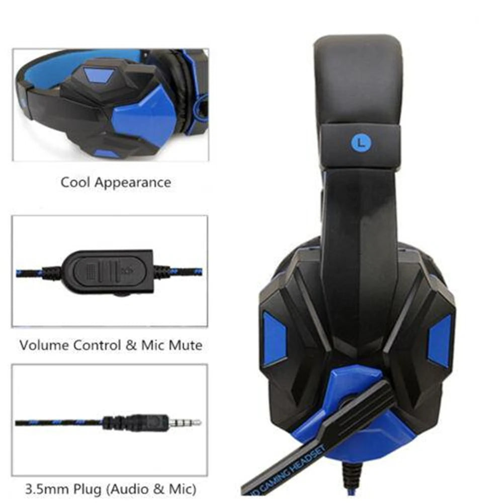 Gaming Headset com fio com microfone com cancelamento de ruído, Gamer ajustável, PS4, PS5, Xbox, Smartphone, PC, 120 °