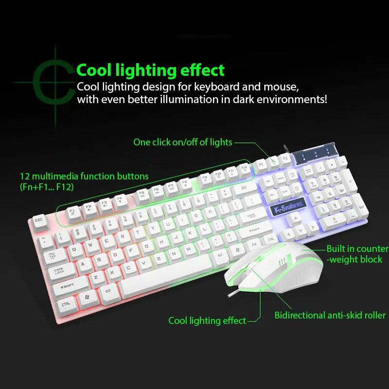 Conjunto de teclado e mouse KM320 teclado retroiluminado de jogo luminoso à prova d'água