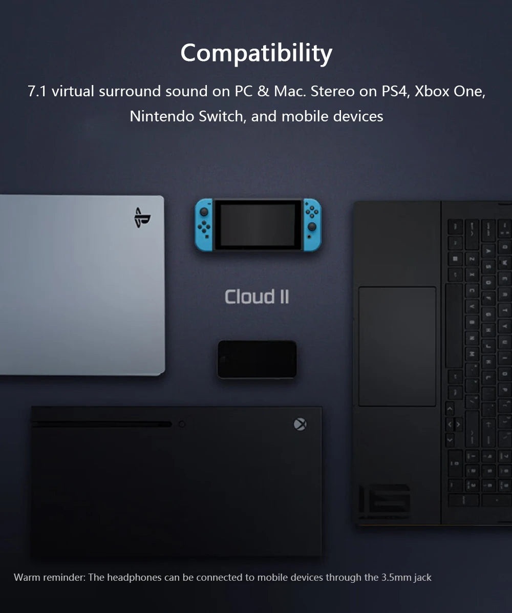 Hyperx cloud ii fone de ouvido para jogos hi-fi 7.1 som surround/microfone destacável/placa de som usb para pc ps cloud 2 fone de ouvido para jogos com fio