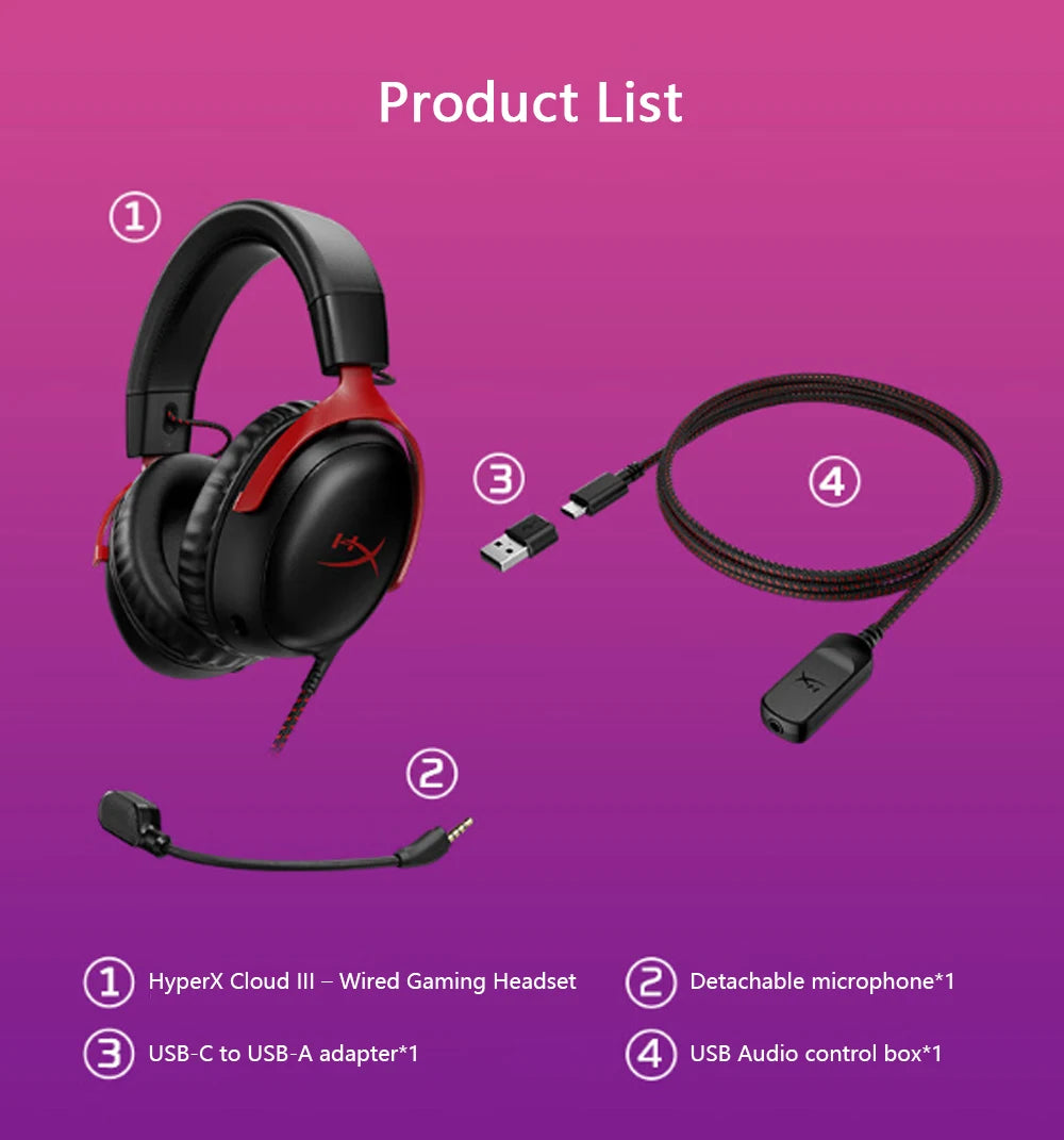 HyperX Cloud 3 III Wired Gaming Headset With DTS Sound Mic/Support HyperX Software USB Gaming Headphone For PC PS Xbox Switch