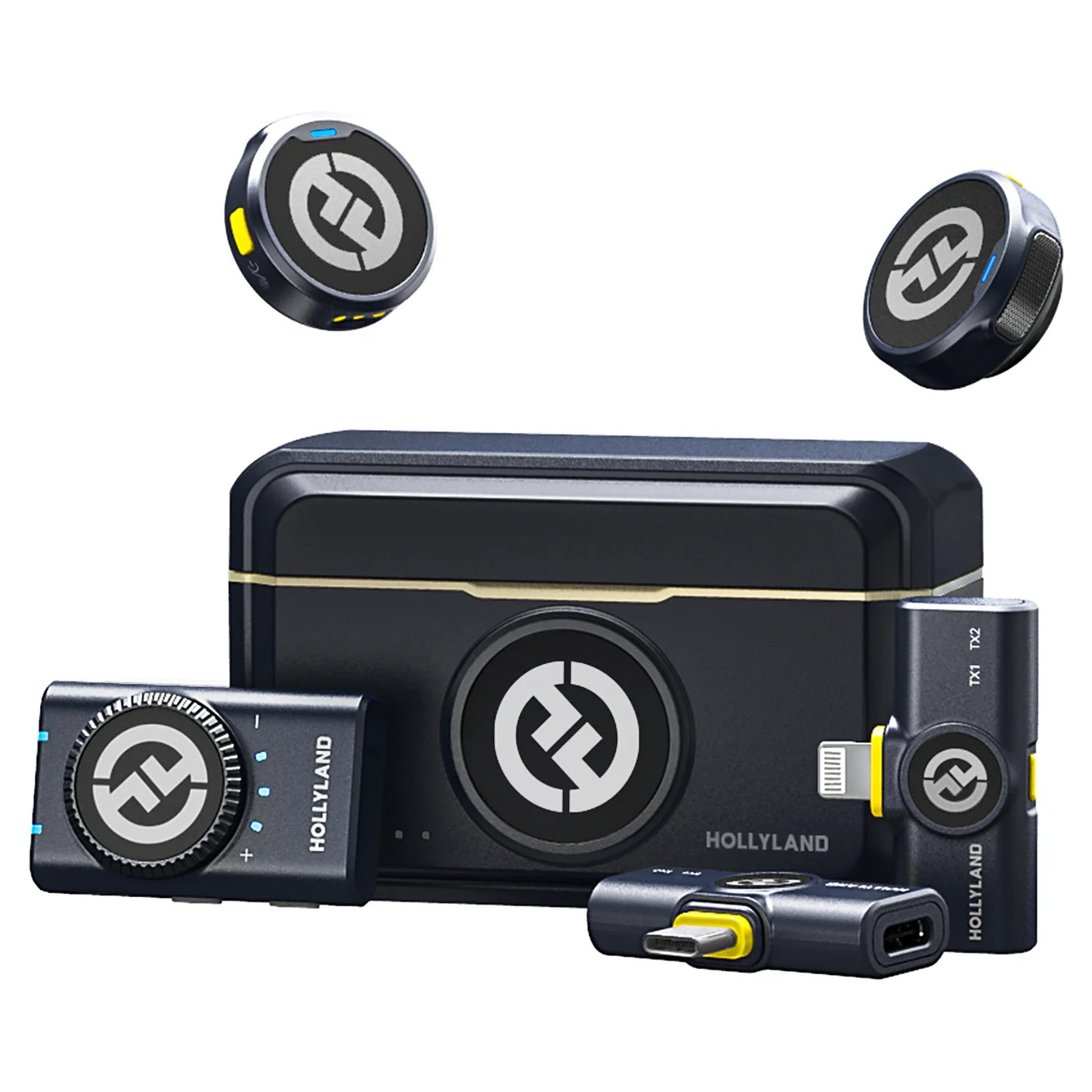 Hollyland Lark M2 Microfone de lapela sem fio para iPhone Android Câmera com cancelamento de ruído para gravação de vídeo Microfone de streaming