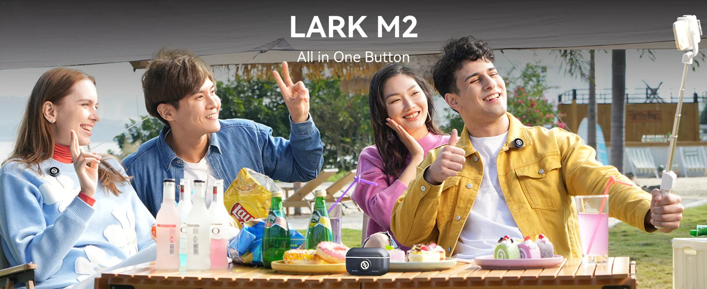 Hollyland Lark M2 Microfone de lapela sem fio para iPhone Android Câmera com cancelamento de ruído para gravação de vídeo Microfone de streaming