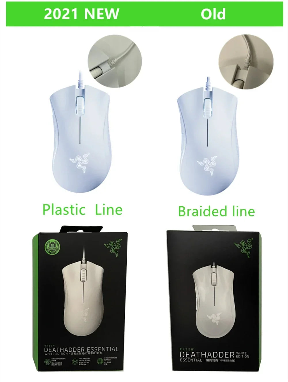 Original razer deathadder essencial wired gaming mouse ratos 6400dpi sensor óptico 5 botões independentes para computador portátil gamer