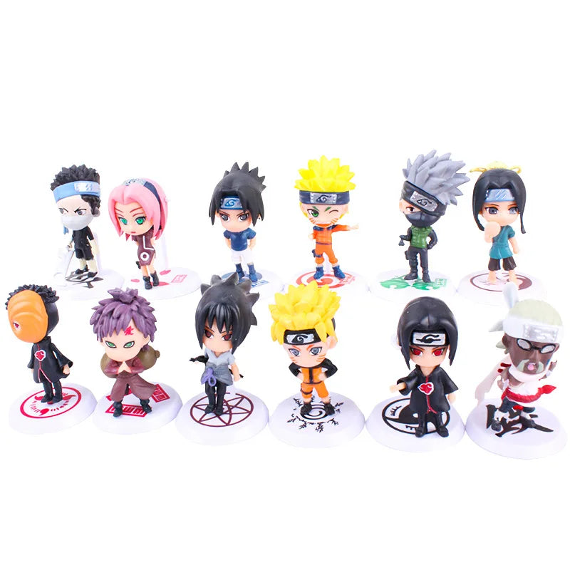 6 Pcs/Lot NARUTO Sasuke Gaara Uchiha Madara Figure 7-8Cm 2 Style Personality Base Mini Figurines