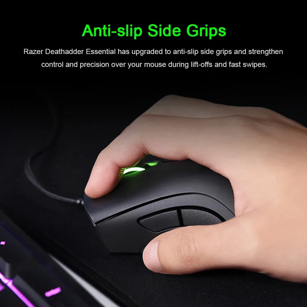 Original razer deathadder essencial wired gaming mouse ratos 6400dpi sensor óptico 5 botões independentes para computador portátil gamer