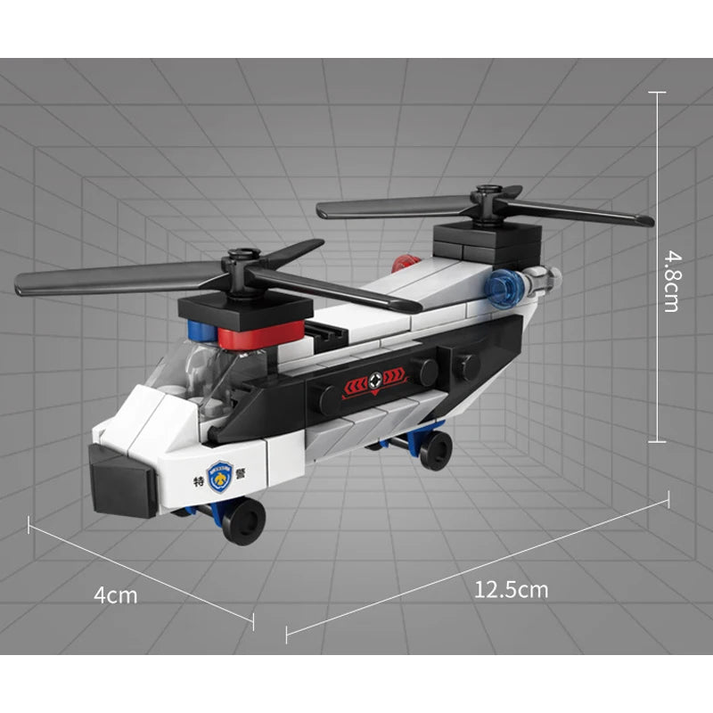 Super Police City Plane Dual-Rotor Helicopter Famous Car SWAT Building Blocks DIY MOC Classic Model Bricks for Children Kits
