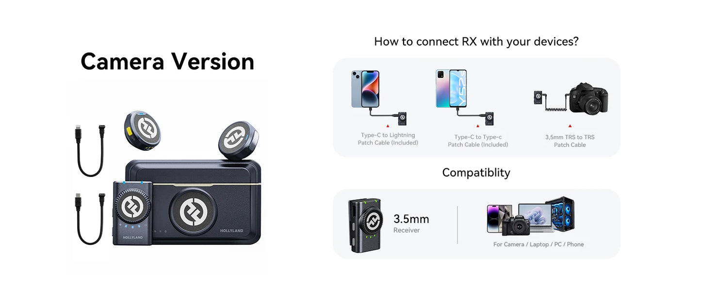 Hollyland Lark M2 Microfone de lapela sem fio para iPhone Android Câmera com cancelamento de ruído para gravação de vídeo Microfone de streaming