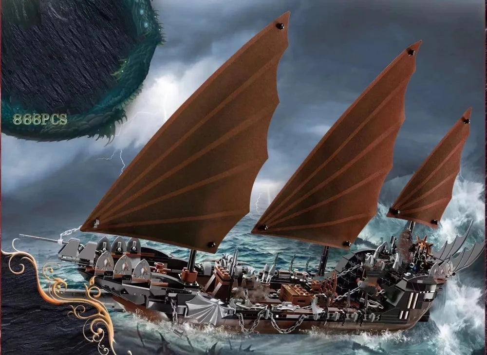 LOTR Ambush Ship Pirates Of Caribbean Reveng Warship Black Pearl Sailboat Building Block Bricks Assembly Toy Kid Gift