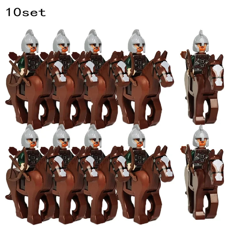 new 10sets Knights Dark Sauron Battle Five Armies with Sword Rohan with horse blocks kids toy