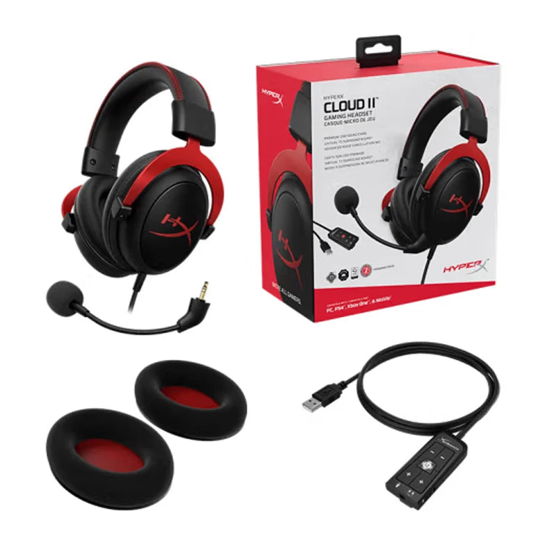 Hyperx cloud ii fone de ouvido para jogos hi-fi 7.1 som surround/microfone destacável/placa de som usb para pc ps cloud 2 fone de ouvido para jogos com fio