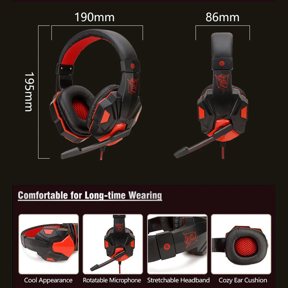 Gaming Headset com fio com microfone com cancelamento de ruído, Gamer ajustável, PS4, PS5, Xbox, Smartphone, PC, 120 °