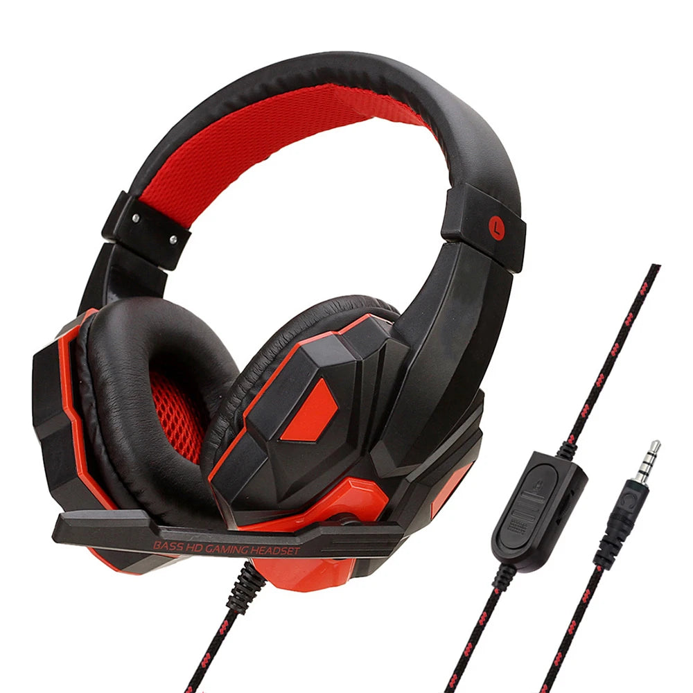 Gaming Headset com fio com microfone com cancelamento de ruído, Gamer ajustável, PS4, PS5, Xbox, Smartphone, PC, 120 °