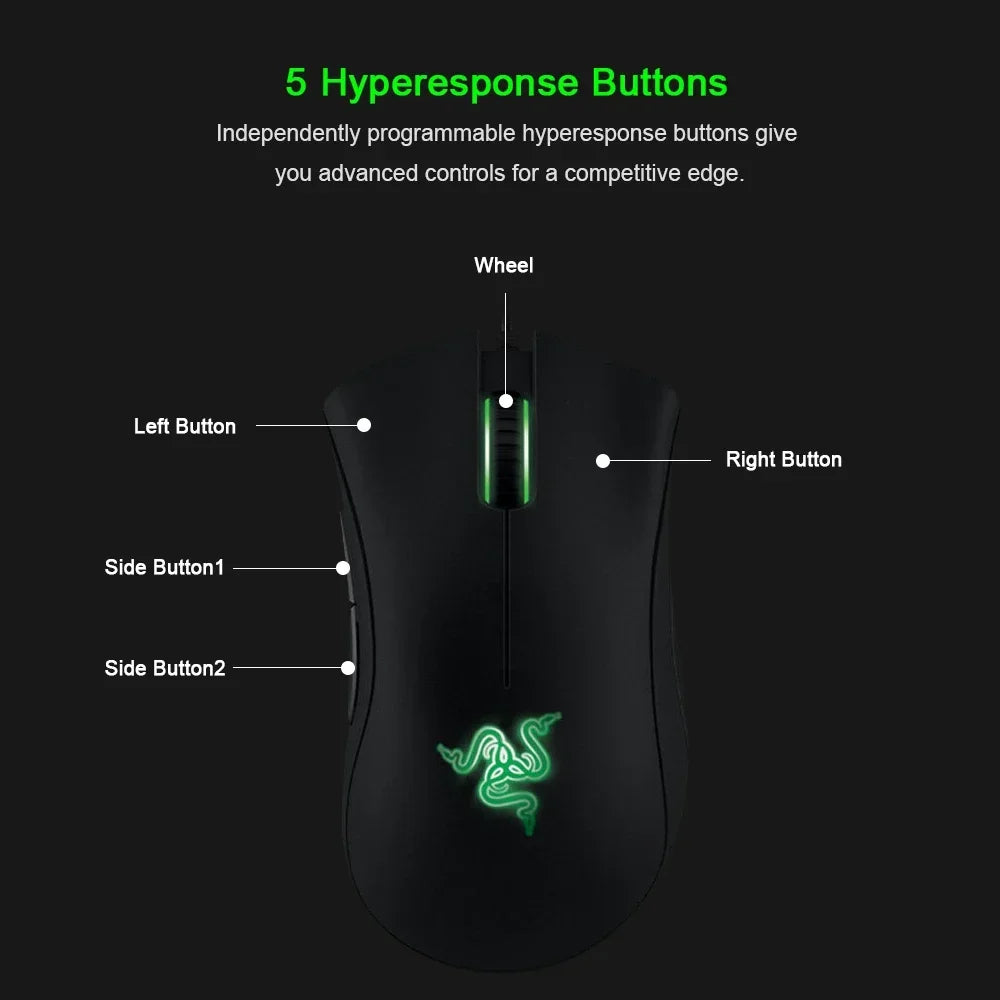 Original razer deathadder essencial wired gaming mouse ratos 6400dpi sensor óptico 5 botões independentes para computador portátil gamer