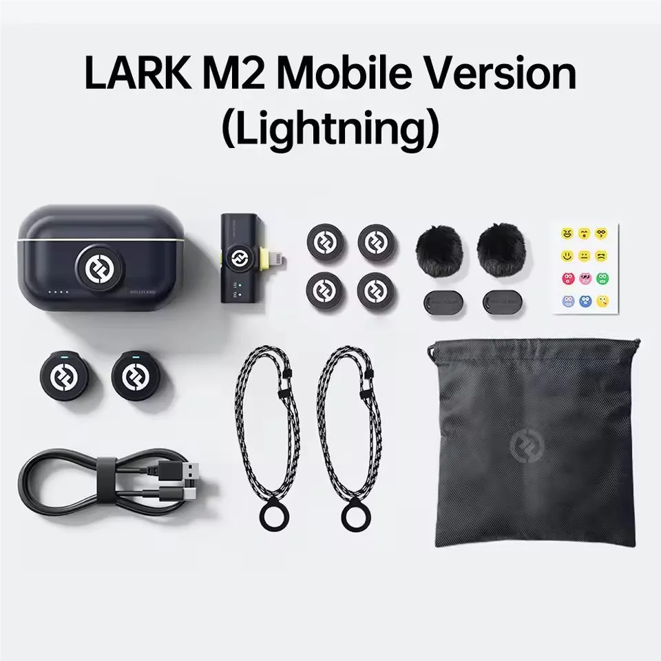 Hollyland Lark M2 Microfone de lapela sem fio para iPhone Android Câmera com cancelamento de ruído para gravação de vídeo Microfone de streaming