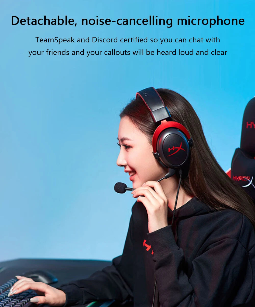 Hyperx cloud ii fone de ouvido para jogos hi-fi 7.1 som surround/microfone destacável/placa de som usb para pc ps cloud 2 fone de ouvido para jogos com fio