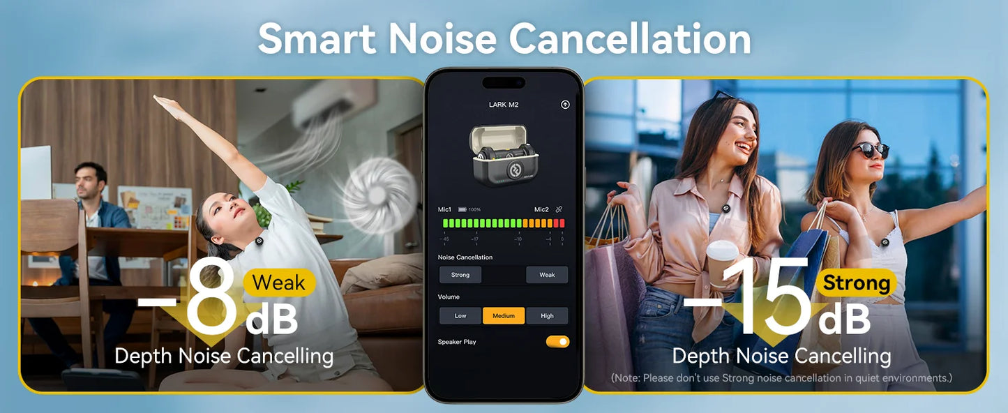 Hollyland Lark M2 Microfone de lapela sem fio para iPhone Android Câmera com cancelamento de ruído para gravação de vídeo Microfone de streaming