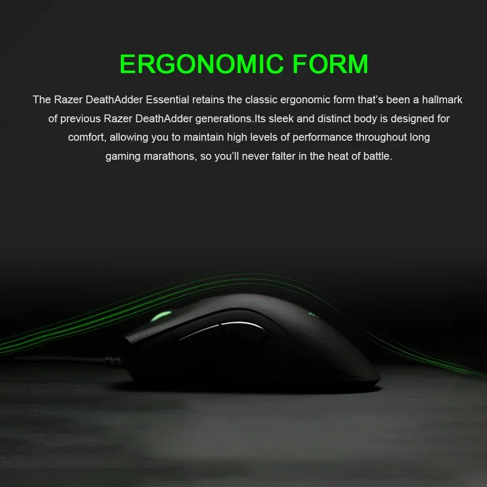 Original razer deathadder essencial wired gaming mouse ratos 6400dpi sensor óptico 5 botões independentes para computador portátil gamer