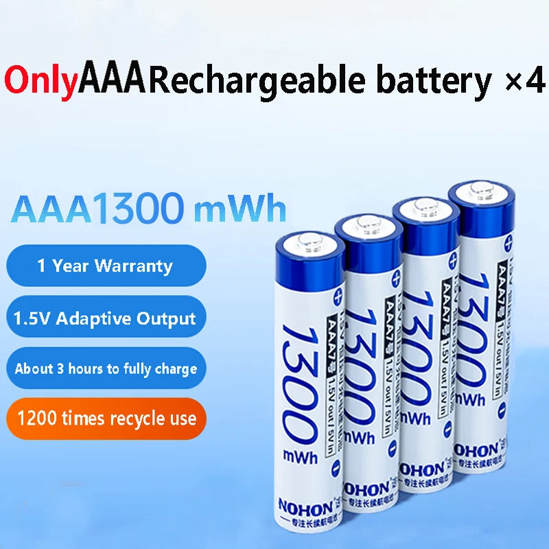 NOHON 1.5V Li-Ion Rechargeable AA Lithium-Ion Batteries 3600Mwh High Capacity AAA Battery for Remote Control Electric Toys Mouse