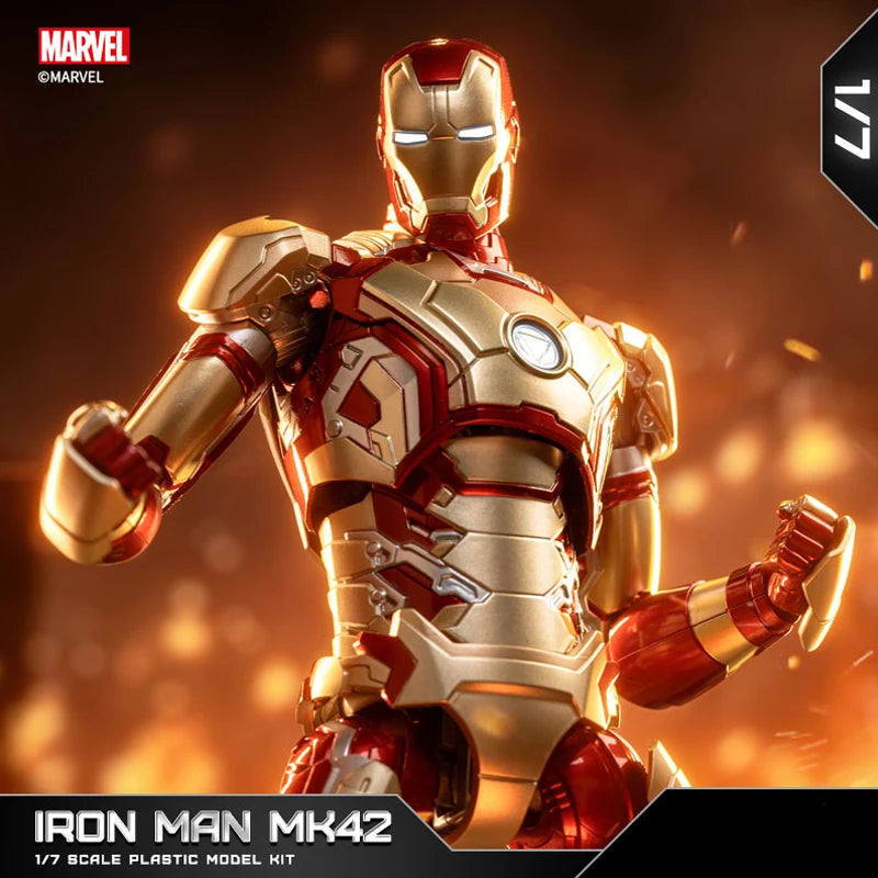 Marvel Iron Man MK42 Assembled Model 10In 1/7 Scale Action Figures Reactors Can Emit Light Collect Ornament Boy Toy Gift