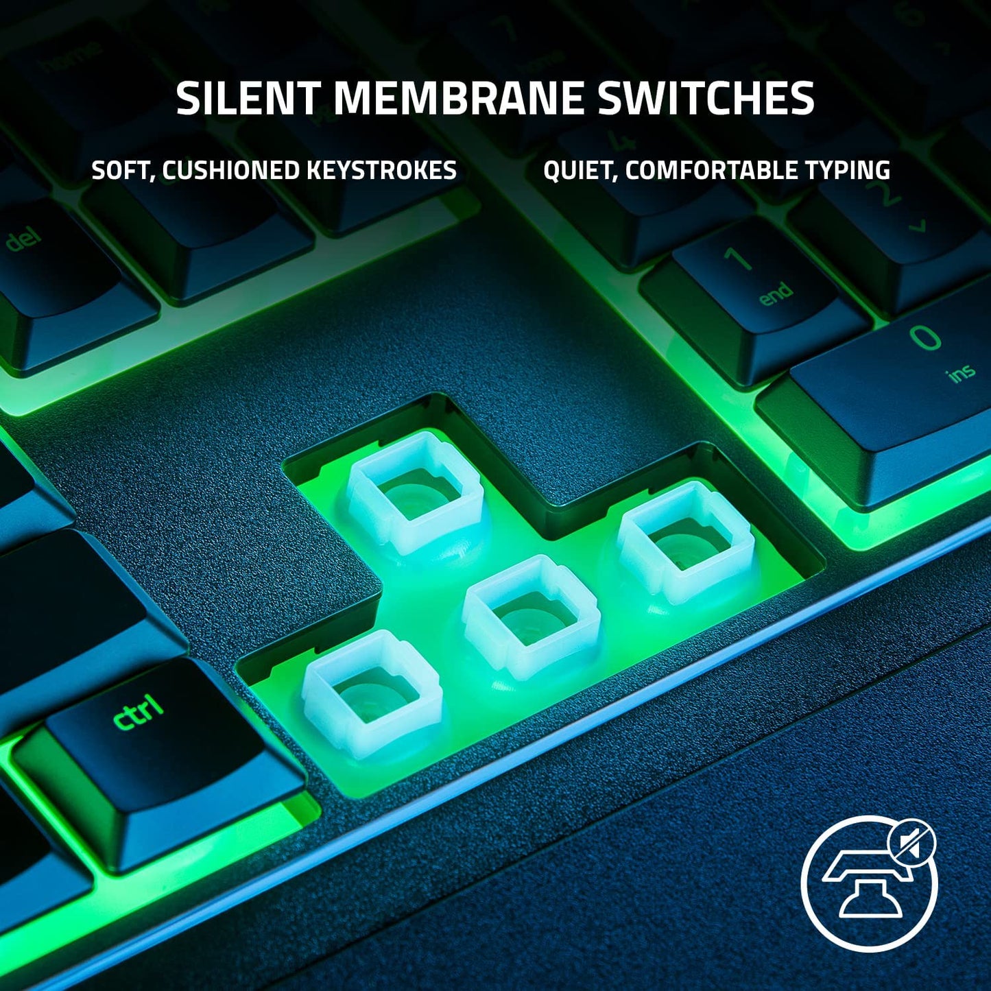 Ornata V3 X - Low Profile Gaming Keyboard (Silent Membrane Switches, Uv-Coated Keycaps, Durable, Spill-Resistant Design, Ergonomic Writst Rest) UK Layout | Black