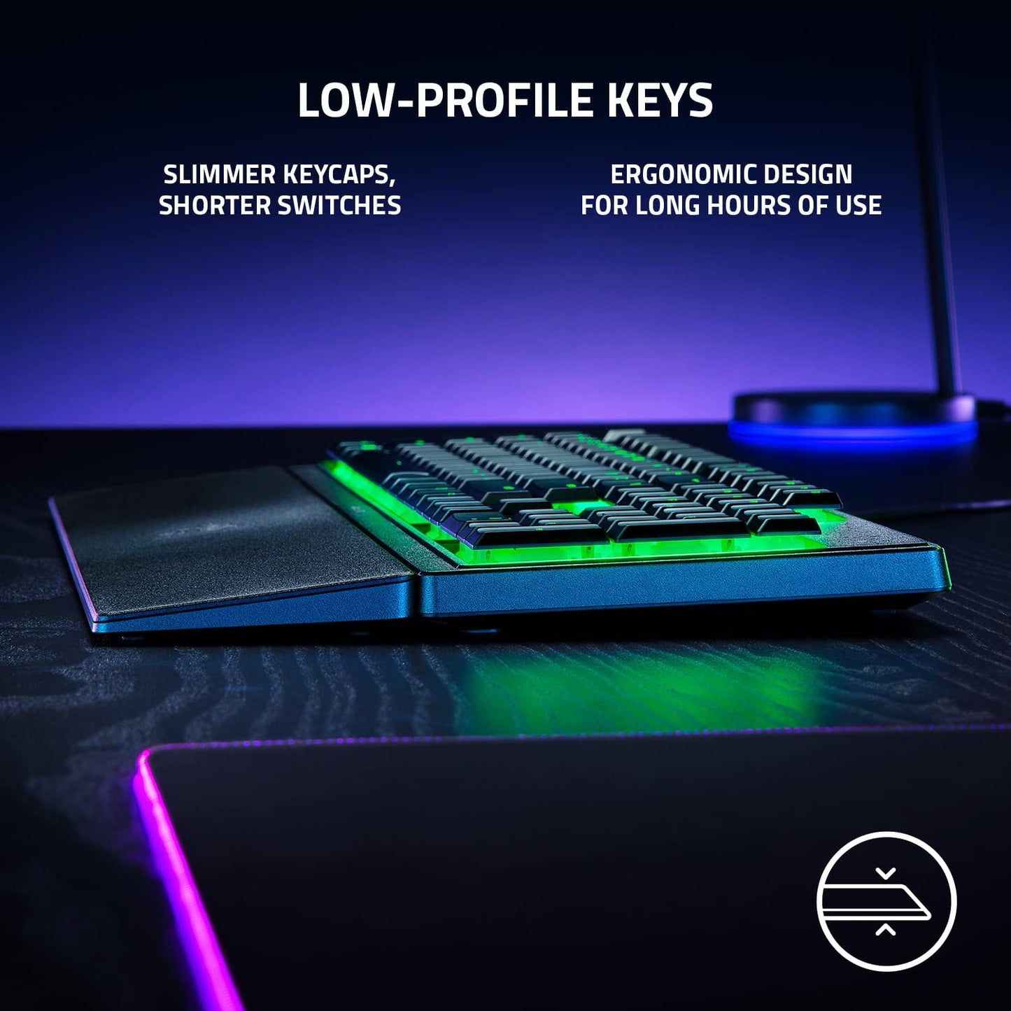 Ornata V3 X - Low Profile Gaming Keyboard (Silent Membrane Switches, Uv-Coated Keycaps, Durable, Spill-Resistant Design, Ergonomic Writst Rest) UK Layout | Black
