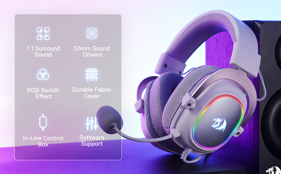 Redragon H510 Zeus-X RGB com fio retroiluminado para jogos fone de ouvido com som surround 7.1 e múltiplas plataformas