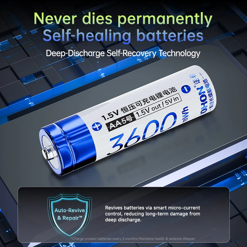 NOHON 1.5V Li-Ion Rechargeable AA Lithium-Ion Batteries 3600Mwh High Capacity AAA Battery for Remote Control Electric Toys Mouse