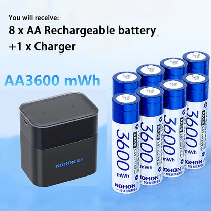 NOHON 1.5V Li-Ion Rechargeable AA Lithium-Ion Batteries 3600Mwh High Capacity AAA Battery for Remote Control Electric Toys Mouse