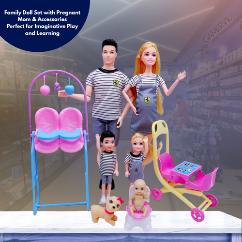 Family Doll Set with Pregnant Mom & Accessories
