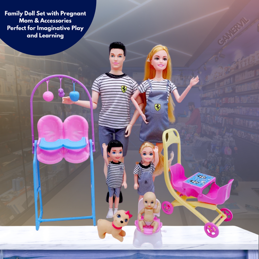 Family Doll Set with Pregnant Mom & Accessories