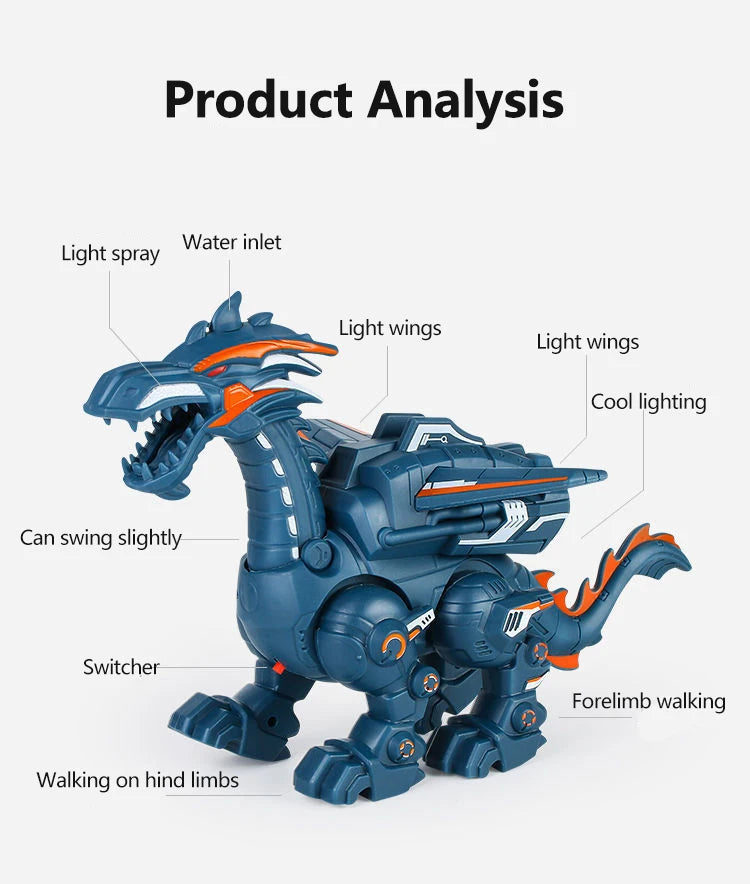Simulation Fire Mechanical Dinoasur Water Spray Cool Light Electric Children Entertainment Puzzle Model Game Toys for Boys Gifts