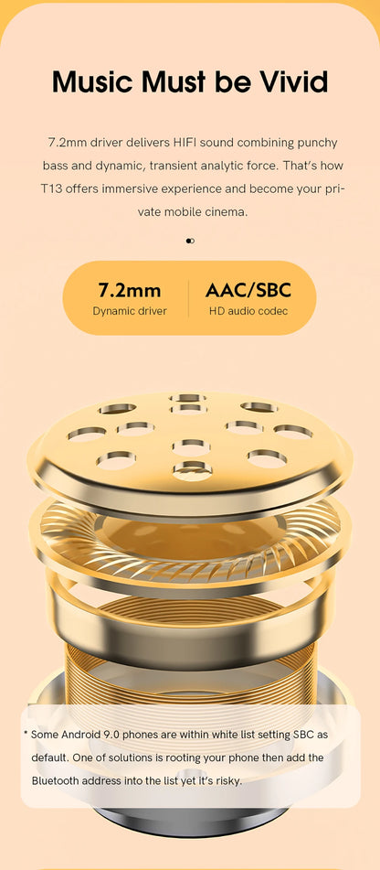 QCY T13 Bluetooth Headphone V5.1 Wireless TWS Earphone Touch Control Earbuds 4 Microphones ENC HD Call Headset Customizing APP