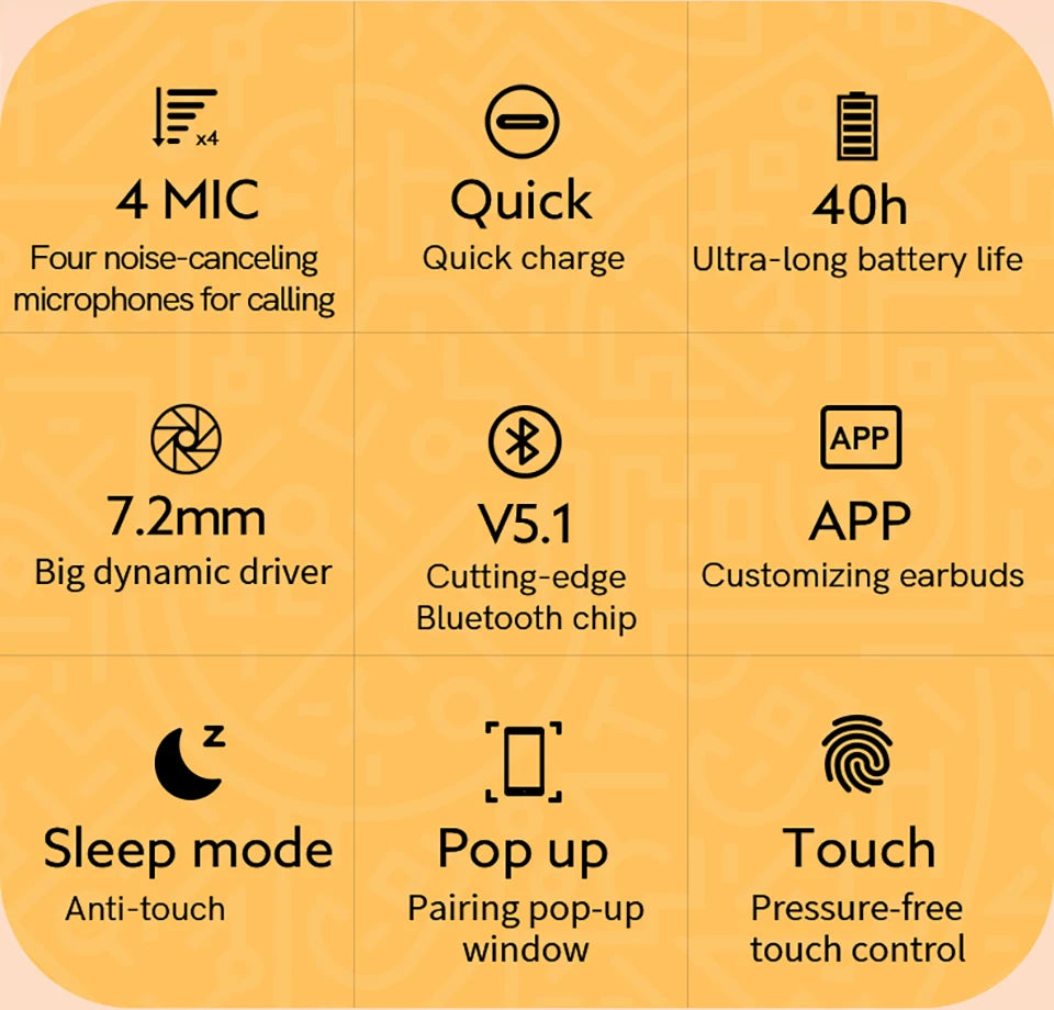 QCY T13 Bluetooth Headphone V5.1 Wireless TWS Earphone Touch Control Earbuds 4 Microphones ENC HD Call Headset Customizing APP