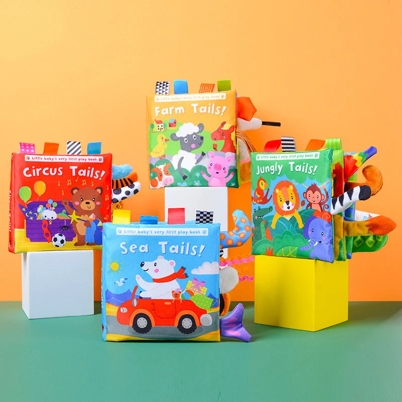 Novos brinquedos do bebê dos desenhos animados animais cauda livro de pano do bebê educacional anelado papel pano livro brinquedos iluminação brinquedos do bebê 0 12 meses