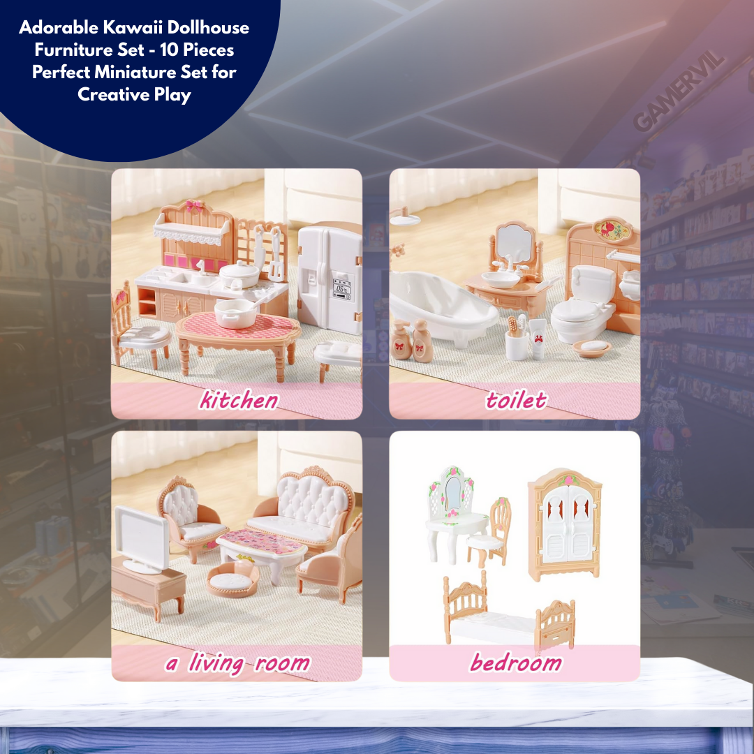 Adorable Kawaii Dollhouse Furniture Set - 10 Pieces