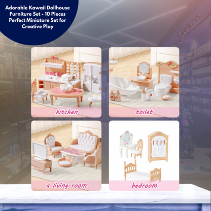 Adorable Kawaii Dollhouse Furniture Set - 10 Pieces