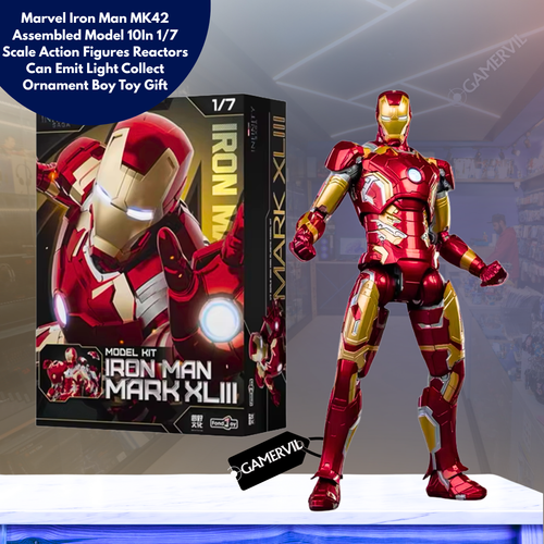 Marvel Iron Man MK42 Assembled Model 10In 1/7 Scale Action Figures Reactors Can Emit Light Collect Ornament Boy Toy Gift