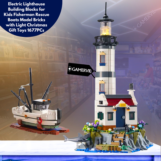 Electric Lighthouse Building Blocks Set with Rescue Boats